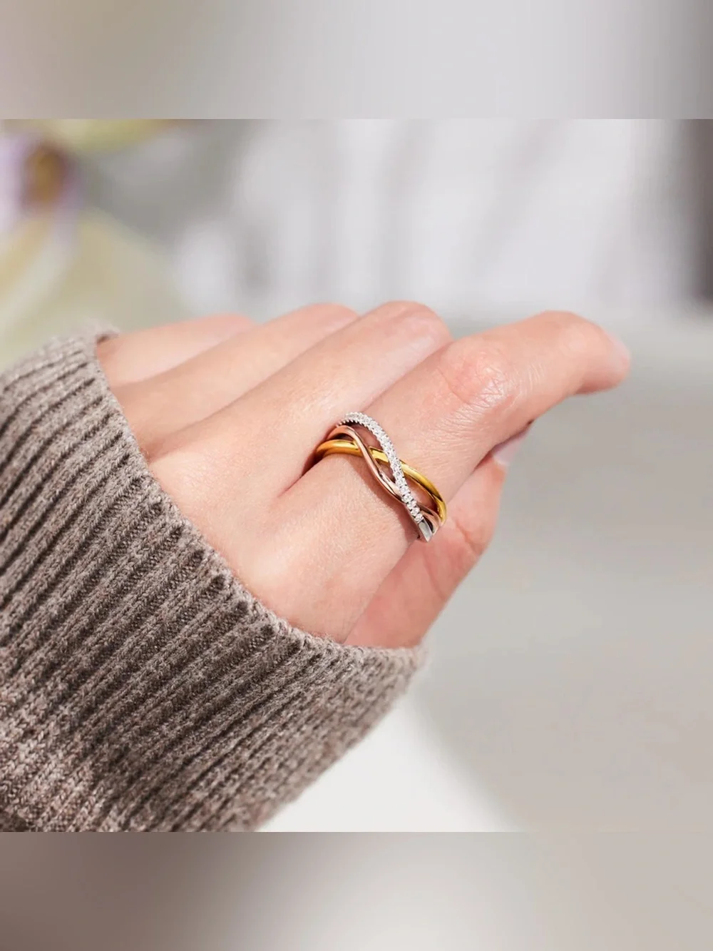 Crisscross Gold-Plated 925 Sterling Silver Ring
